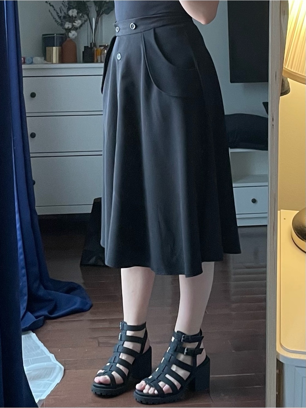 Hell Bunny A-Line Midi Skirt in Black - Picture 2 of 6